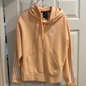 Peloton Adidas Apricot Hoodie with White Accents. XS